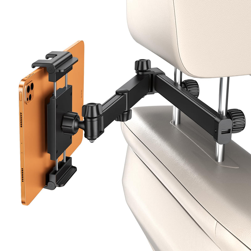 PLDHPRO Tablet Holder for Car Headrest, Backseat iPad Mount with Foldable Extension Arm, Road Trip Accessories for Kids, Fits 5.5-14.6" Tablets & Phones, iPad Pro Air Mini, Galaxy Tab, Fire HD