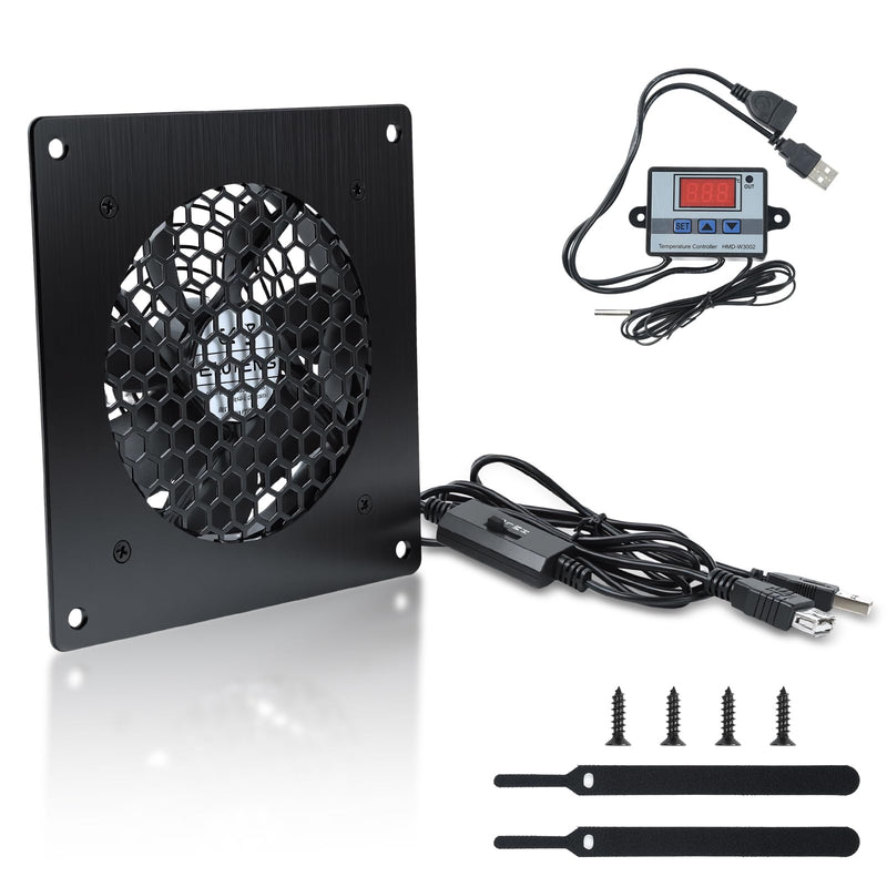 ELUTENG 120mm USB Cabinet Fan | Intelligent Temperature Control, 3 Speed Settings (1000/1200/1500 RPM), Aluminum Alloy Panel, Dual Ball Bearings 120MM Fan with Digital Display