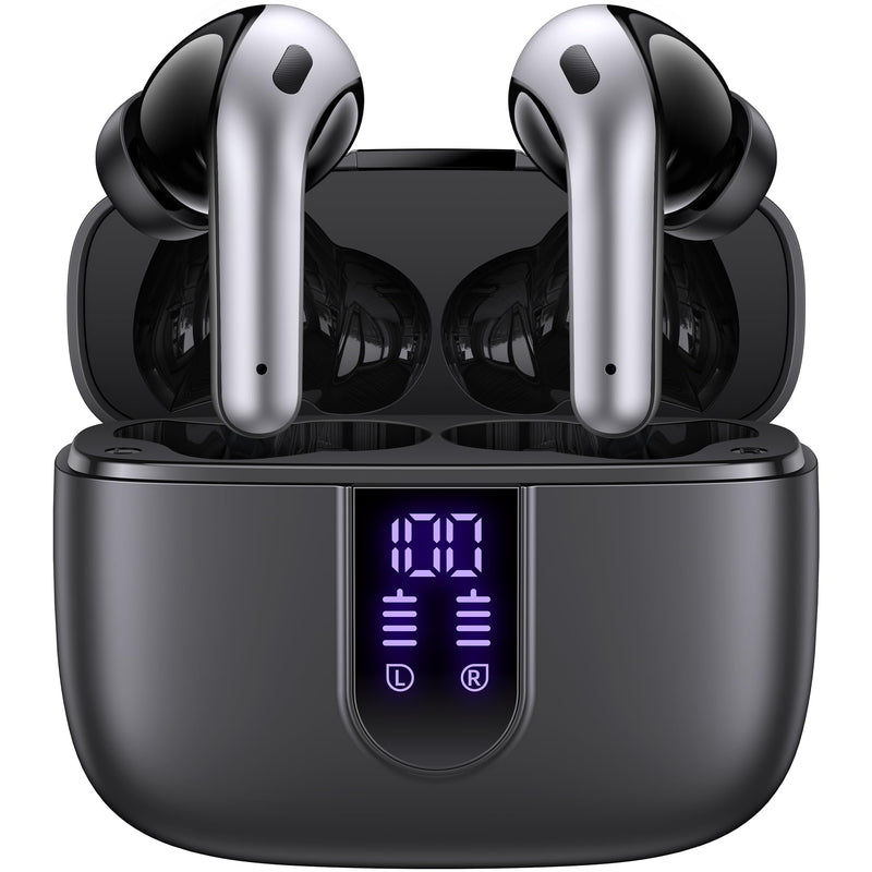 TAGRY Bluetooth Headphones True Wireless Earbuds 60H Playback LED Power Display Earphones with Wireless Charging Case IPX5 Waterproof in-Ear Ear buds with Mic for TV Smart Phone Laptop Computer Sports AI Buds Pro Black