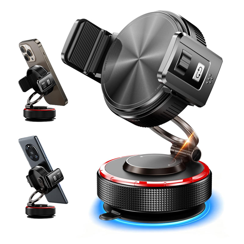 for Magsafe Car Mount, Magnetic Clip 2-in-1, Vacuum Gel Suction Cup | Steady Durable 360° Rotating Adjustable Heat & Cold Resistant Foldable for iPhone Android Kitchen Office Desktop Travel Black