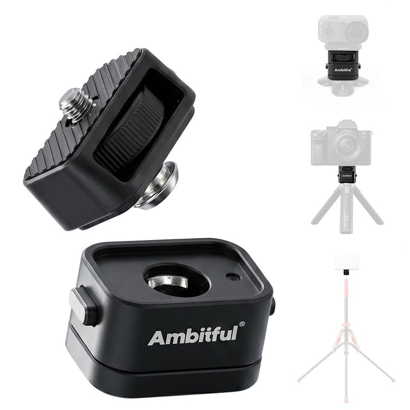 Ambitful MC1 Magnetic Quick Release Mount Adapter, 1/4 Inch Screw | Universal expansion adapter for cameras, LED lights, mini tripods kit