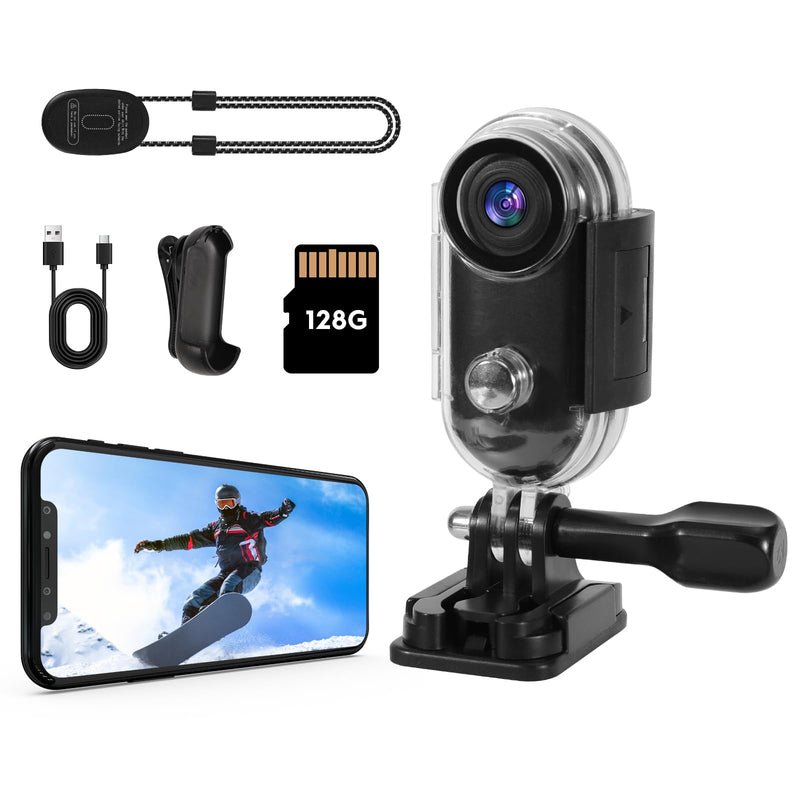 Ultra-Compact 4K Thumb Action Camera with Magnetic Mount – Lightweight, Hands-Free POV Body Cam for Motorcycle Riding, Hiking & Daily Vlogging (128G SD Card & Waterproof Case Included)