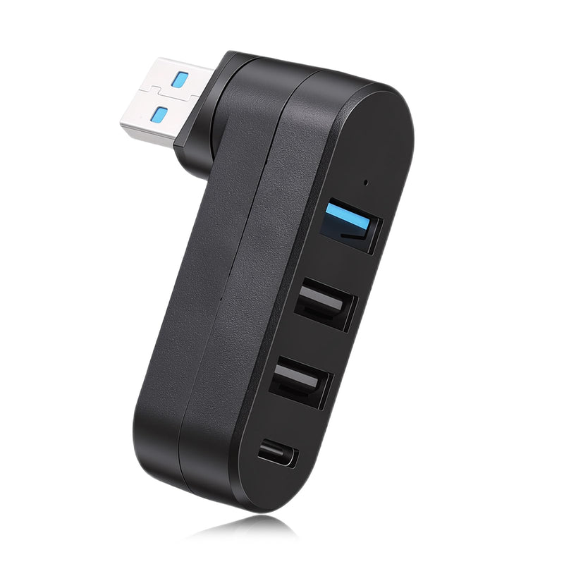 4 Ports USB Hub for Car [90°/180° Rotatable], USB3.0 Hub with 1 USB 3.0 Port, 2 USB2.0 Ports, and 1 USBC Data Port, USBPort Hubs for Laptop, Car, Keyboard, Printer and More