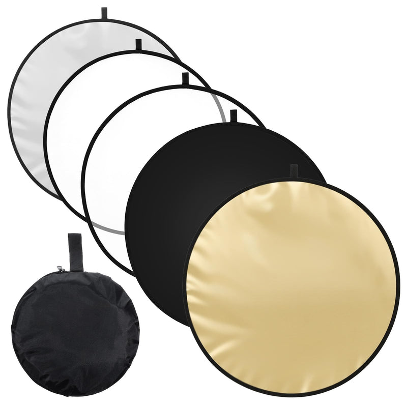 24Inch/60CM 5 in 1 Light Reflector with Bag | Portable Light Diffuser Photography Reflector for Studio Outdoor Photography Translucent, Silver, Gold, White, Black