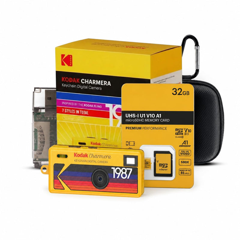 Kodak Charmera Key Chain Digital Camera Bundle | 32GB Memory Card, Storage Case, (4 items)
