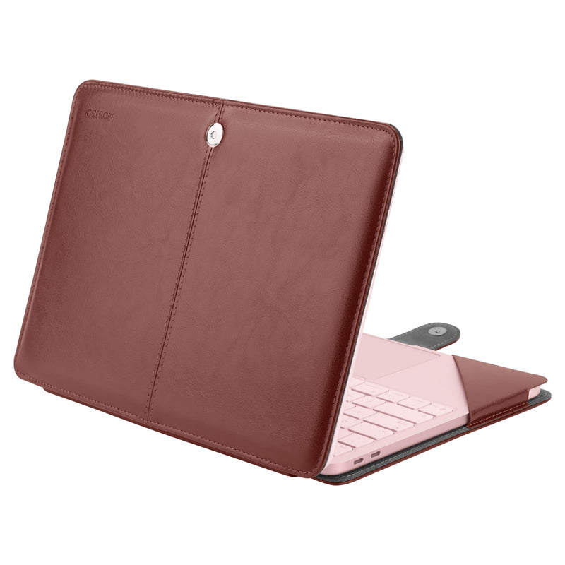 MOSISO PU Leather Hard Shell Case Compatible with MacBook Neo 13 inch 2026 | Release Model A3404 with A18 Pro Chip, Portfolio Protective Stand Cover, Laptop Protective Case for Workers, Brown