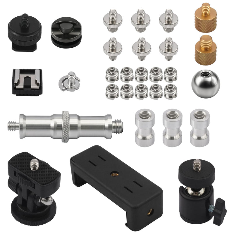 Camera Tripod Screw Adapter Kit 1/4 to 3/8 Adapter Tripod Accessories Attachments Hot Shoe E Clip for DSLR Camera 30PCS