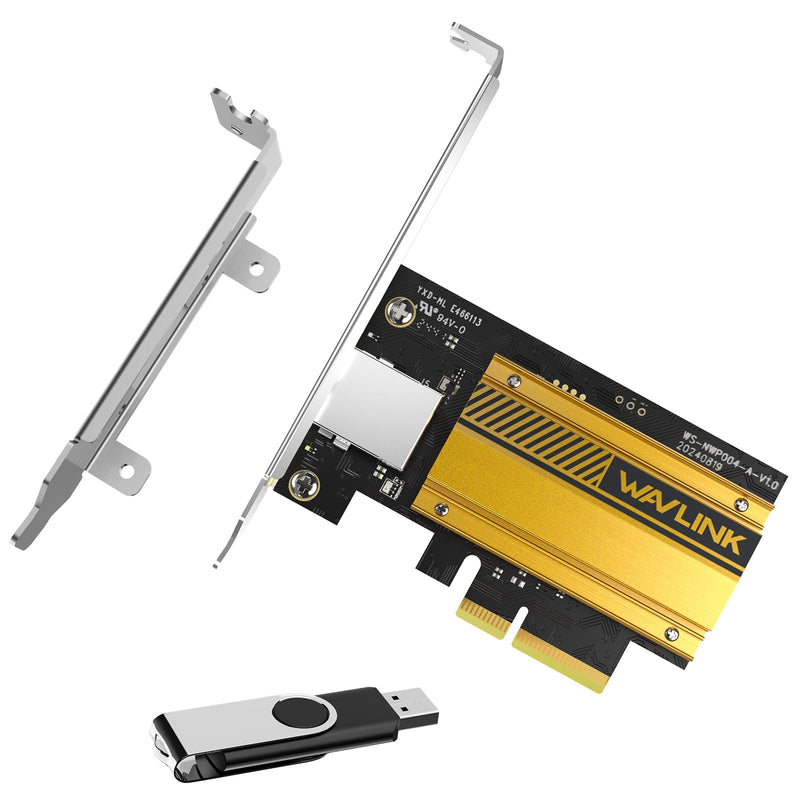 WAVLINK 10G PCIe Network Adapter, 10Gb PCIe Network Card with RTL8127AT Controller, PCIe x4/x8/x16 Ethernet Card for Windows 11/10 & Linux PC, Low Profile Bracket Included