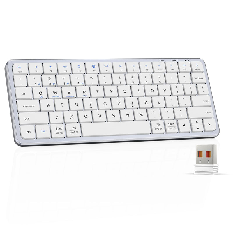 Wireless & Bluetooth 2.4G Keyboard for Mac, Windows, iPad | Connect 4 Devices, USB-C Rechargeable, Quiet Scissor Keys, Compact 78-key Layout, Media Hotkeys, Silver 78-Key Rechargeable Model