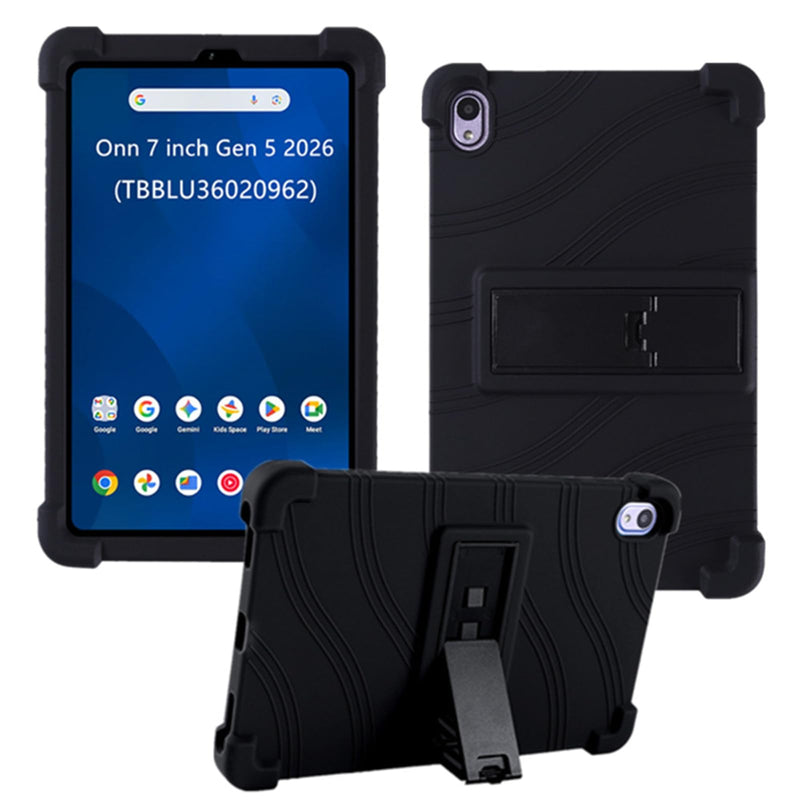 Case for Walmart Onn 7 inch Core Tablet 2026 Model (TBBLU36020962), Kids Friendly Soft Silicone Adjustable Stand Cover for Onn 7 inch Gen 5 2026 Tablets (Black) Black