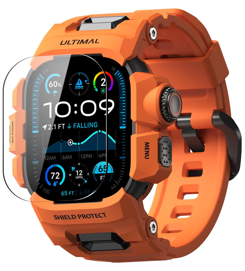 ULTIMAL Rugged Case with Band for Apple Watch 49mm,Compatible with Apple Watch Ultra 3/2/1, Military Grade Shockproof Bumper Cover for iWatch Tactical Band Men (49mm,Orange) Orange