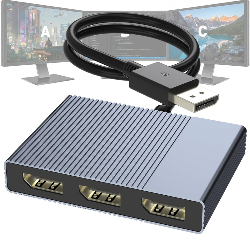 DisplayPort Splitter for 3 Monitors Extended Display, 4K@60Hz DisplayPort MST Hub 1 IN 3 OUT, Display Port to Display Port Adapter, DP to DP Multi Monitor Splitter for PC/NVIDIA/AMD Graphic Card