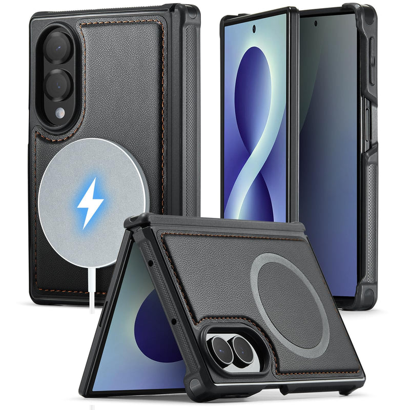 Vinich for Samsung Galaxy Z Fold 8 Magnetic Case Compatible with Magsafe | Durable PU Leather, Slim Fit, Shockproof Protective Phone Cover for Galaxy Z Fold 8 Wide, Black for Galaxy Z Fold 8 - 7.6"