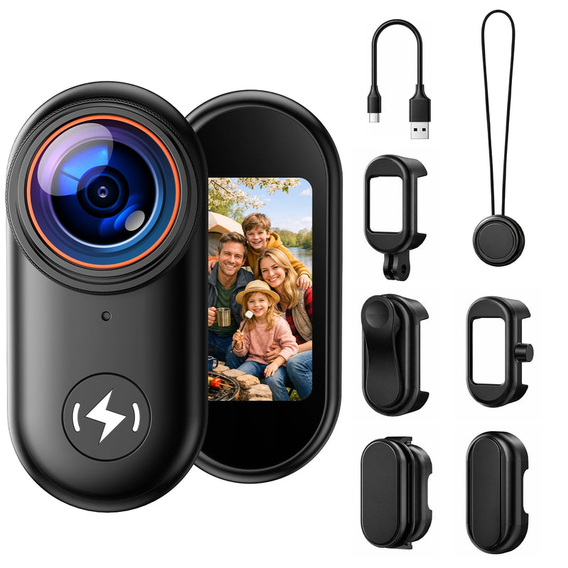4K Mini Body Camera with 64GB Card, Thumb Action Camera Magnetic Mount 1.47" Screen, Wearable POV Camera for TikTok YouTube Vlogging Motorcycle Security Black