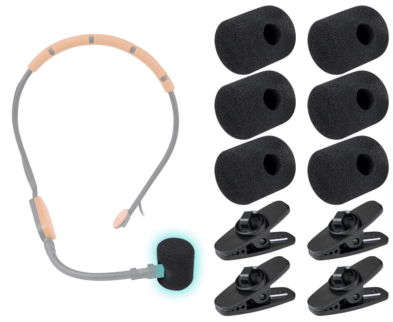 SOULWIT 6Pcs Mic Covers + 4 Clips for Shure SM31(SM31FH,SM31FT), P31(PGA31,PGA31TQG) Headset Microphones, Protective Mic Foam Cover Pop Filter Windscreen - Black