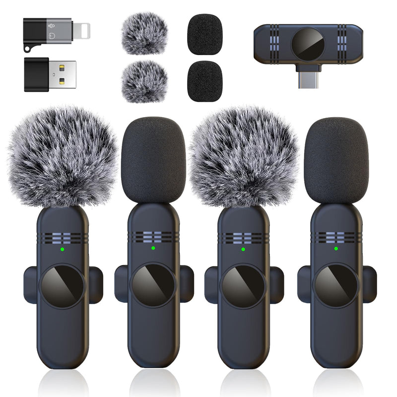4 Wireless Lavalier Microphones Systems for iPhone Android Phone Pad Computer, Pro Clip On Mini Lapel Mics Little for Content Creators Video Recording Vlogging Podcast Stream, 48KHz 24Bit