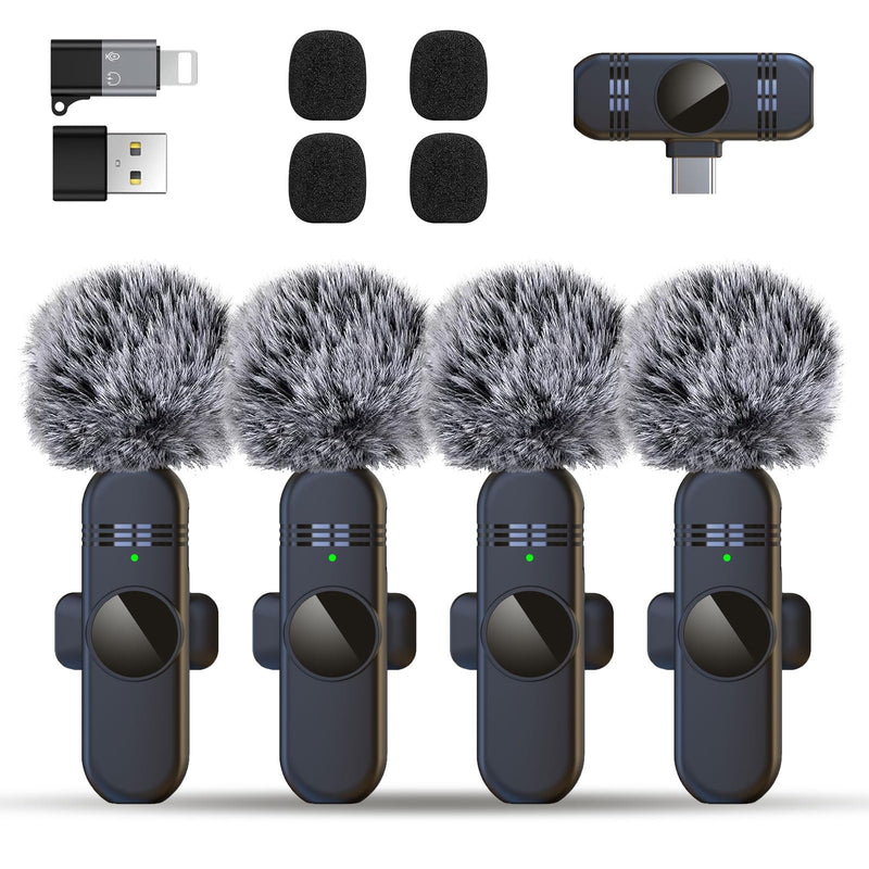 4 Mini Microphone Wireless Microphones Systems for iPhone Android Phone Pad Computer, Pro Clip On Small Lavalier Lapel Mics Tiny for Content Creators Video Recording Vlogging, 48KHz 24Bit