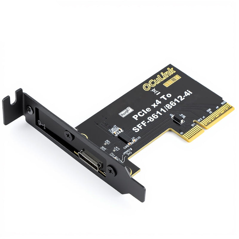 PCIe 5.0 x4 to OCuLink SFF-8611 SFF-8612 4i Host Adapter with Redriver | 128Gbps High Speed PCIe Riser Card, with Low & Full Profile PCI Brackets for External eGPU Graphics Cards, Mini PC