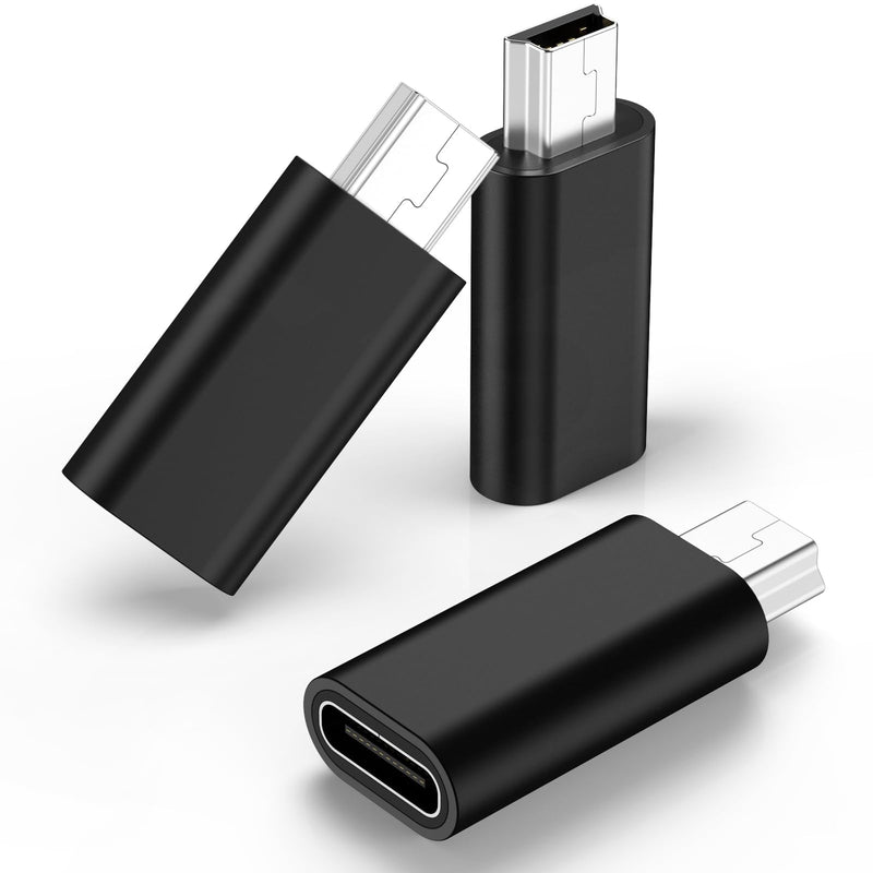 3 Pack USB C to Mini USB Adapter, Type C Female to Mini USB 2.0 Male Convert Connector Support Charge & Data Sync Compatible GoPro Hero 3+, MP3 Players, Dash Cam, Digital Camera, Receiver