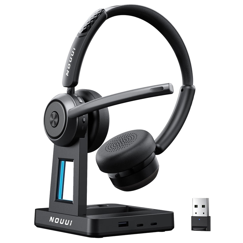 Wireless Headset with Mic for Work, Wireless Headphones with Mic(Noise Cancelling & Mute Button),65H Battery with Charge Base Bluetooth Headset with Microphone for PC/Call Center/Computer/Zooms/Teams Black