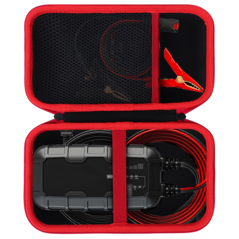 Case for GENIUS10 Smart Battery Charger, Hard EVA Storage Bag for Automotive Battery Maintainer and Accessories (Black with Red Zipper) Case for GENIUS10