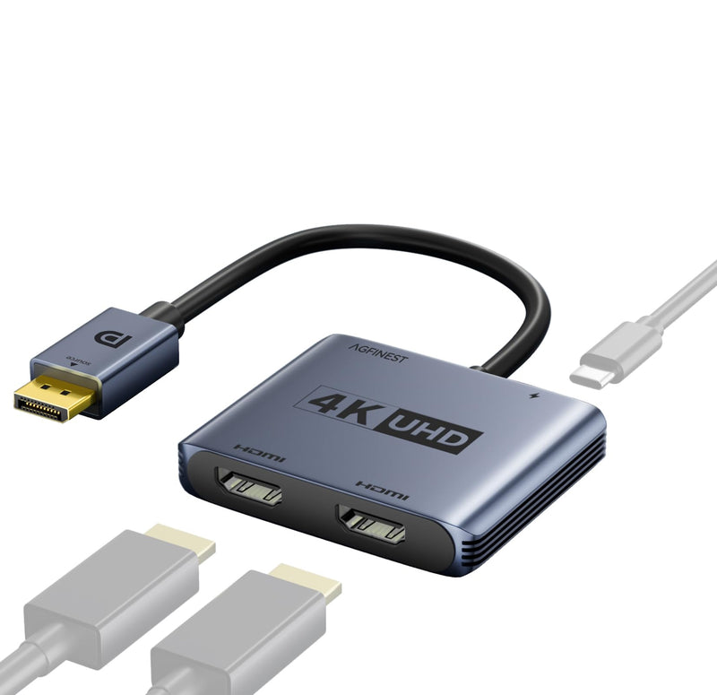 DisplayPort to Dual HDMI Adapter 4K60Hz Display DP 1.4 to 2 HDMI Monitor | Enjoy dual 4K@60Hz output with two HDMI monitors simultaneously supports 2K@120Hz, 1080p@120Hz, HDR, and USB-powered