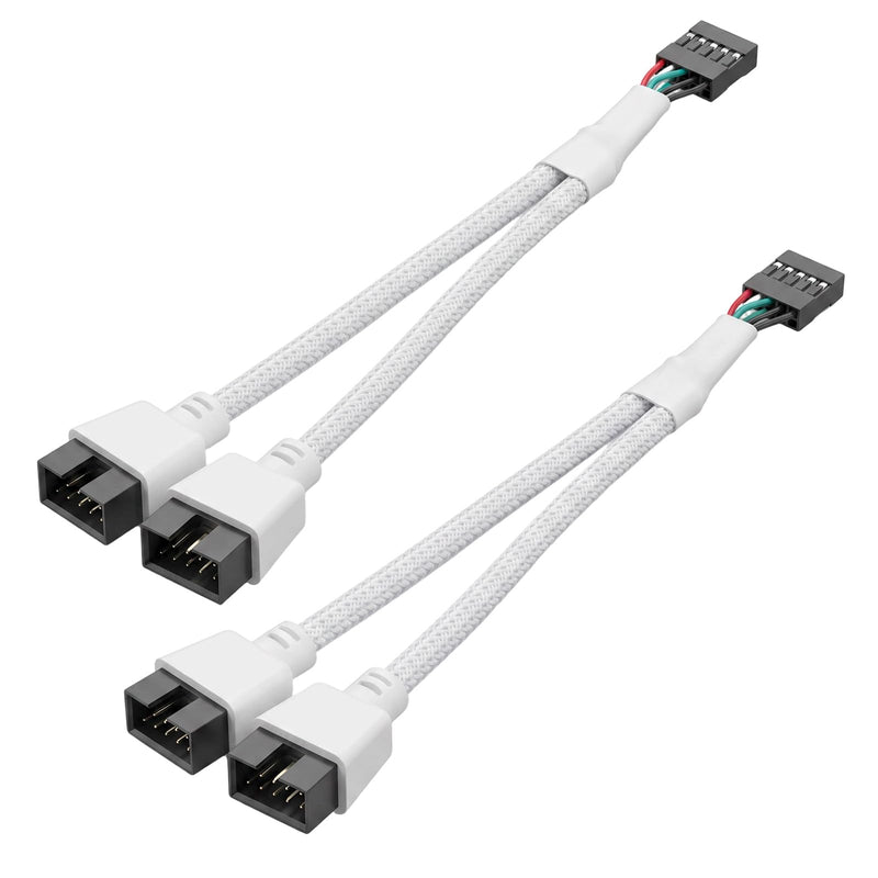 Vin Beauty 2 PCS Motherboard USB 2.0 to Dual 9 Pin Extension Splitter | USB Header Splitter Internal USB Hub for Internal Motherboard, White Braided