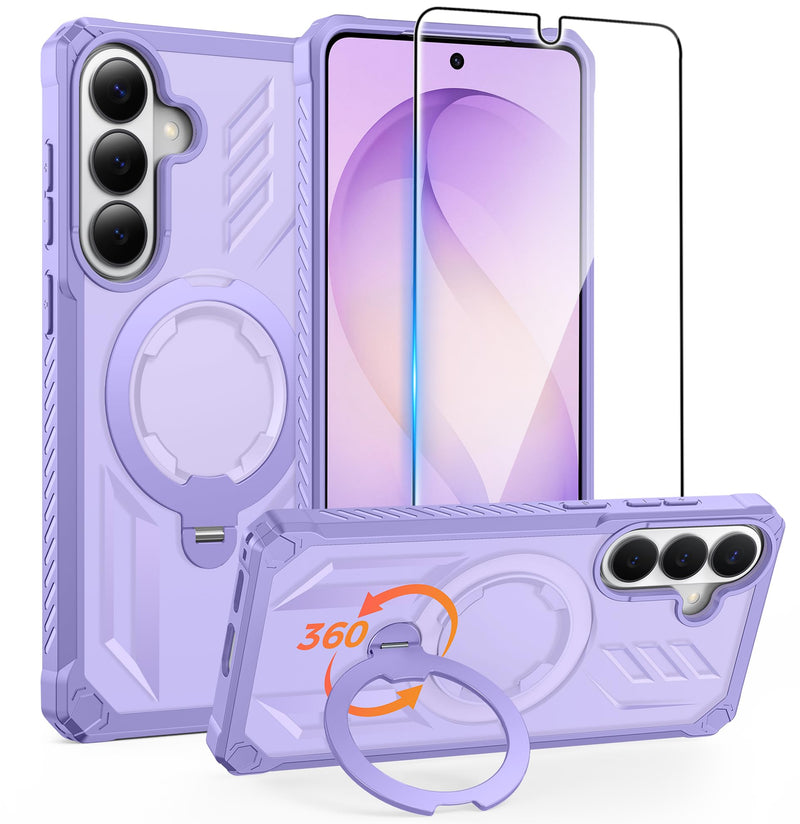 FNTCASE for Samsung Galaxy S26 Case with 360 Spin Magnetic Kickstand | Screen Protector, Compatible with MagSafe, Heavy Duty 20FT Military-Grade Drop Protection, Non-Slip, Shockproof Rugged Light Purple For Samsung Galaxy S26 (6.3 Inch)