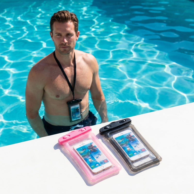 2 Pack Waterproof Phone Pouch Underwater Dry Bag Ultra-Clear Dual-Sided Touchscreen Case with Lock Seal for Swimming Snorkeling & Beach-Pink-Black Pink-Black