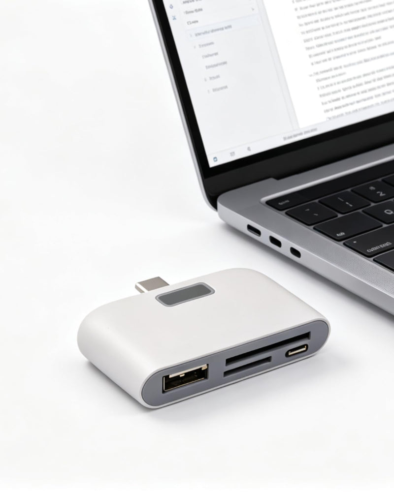 USB-C Card Reader, Portable 4-in-1 Memory Card Adapter for Phones & Laptops White
