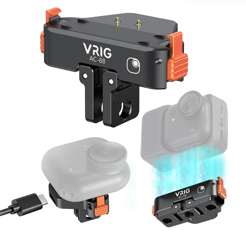 VRlG Magnetic Quick Release Adapter Mount for Insta360 GO Ultra with Charge | Aluminum Snap-On Magnetic Base with 1/4 Hole/ Foldable Connector for Tripods & Selfie Sticks, Vlogging Charging Mount