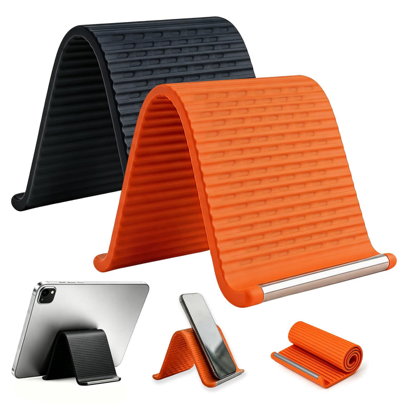 2 Pack Portable Foldable Silicone Aluminum Phone Holder | Flexible Adjustable Bends, Anti-Slip Universal Mobile Phone & Small Tablet Holder for Desk, Airplane, Travel, Office, Home 2 PCS