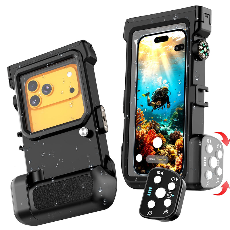 Waterproof Phone Case for Snorkeling, 50FT/15M Underwater Housing with Bluetooth Remote Shutter, Diving Case for iPhone 17 16 15 14 Samsung Galaxy S26 S25, Fits up to 7.3 Inch (Black) 3RD SSK Black