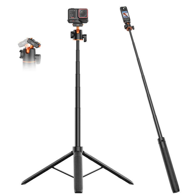 VRIG 2-in-1 Tripod for Insta 360 Ace Pro 2 with Quick Release Adapter Mount | 55" Selfie Stick Tripod Extension Rod (1/4" Screw + Magnetic Base) Compatible with Insta 360 X5, X4 Air, Ace Pro Accessories