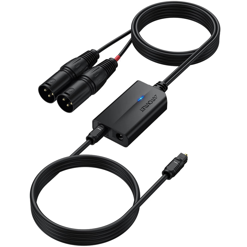 AUTOUTLET 192kHz Optical to Dual XLR Stereo Converter, SPDIF/Toslink to XLR Male Analog Audio Adapter with 3.4 ft Integrated Cable and 3 ft Optical Cable for Amplifiers and Powered Speakers