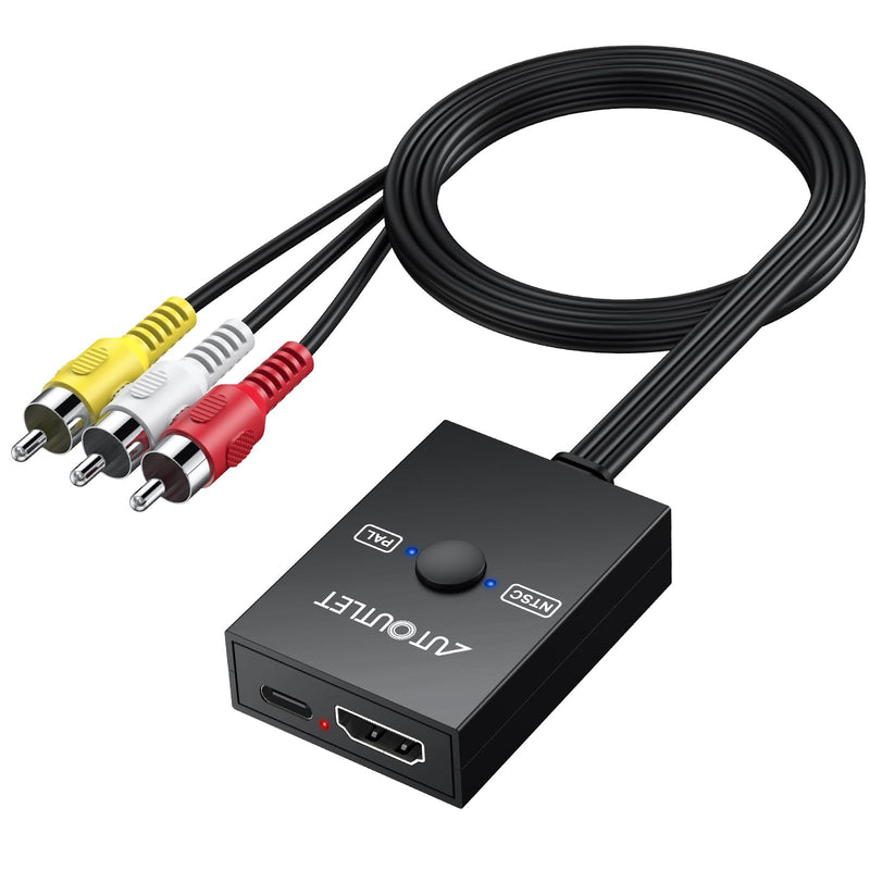 AUTOUTLET HDMI to RCA Converter 1080P HDMI to AV 3RCA CVBS Adapter | 1080P Video Audio Conversion, Supports NTSC PAL, Compatible with TV Stick Fire Stick Roku Apple TV Chromecast, Plug and Play