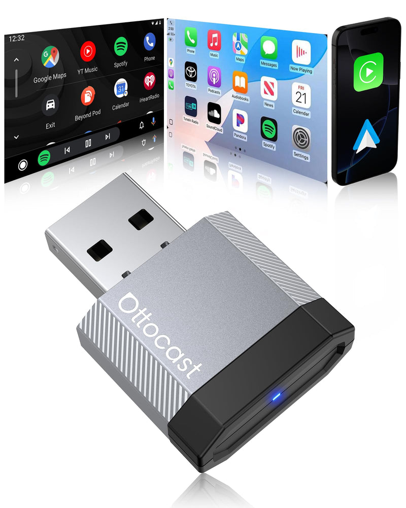 OTTOCAST Mini Nova Wireless CarPlay & Android Auto USB-C Adapter | 2-in-1 adapter for iPhone iOS 10+ & Android 11+, auto-reconnect for 800+ wired CarPlay vehicle models (2016+)