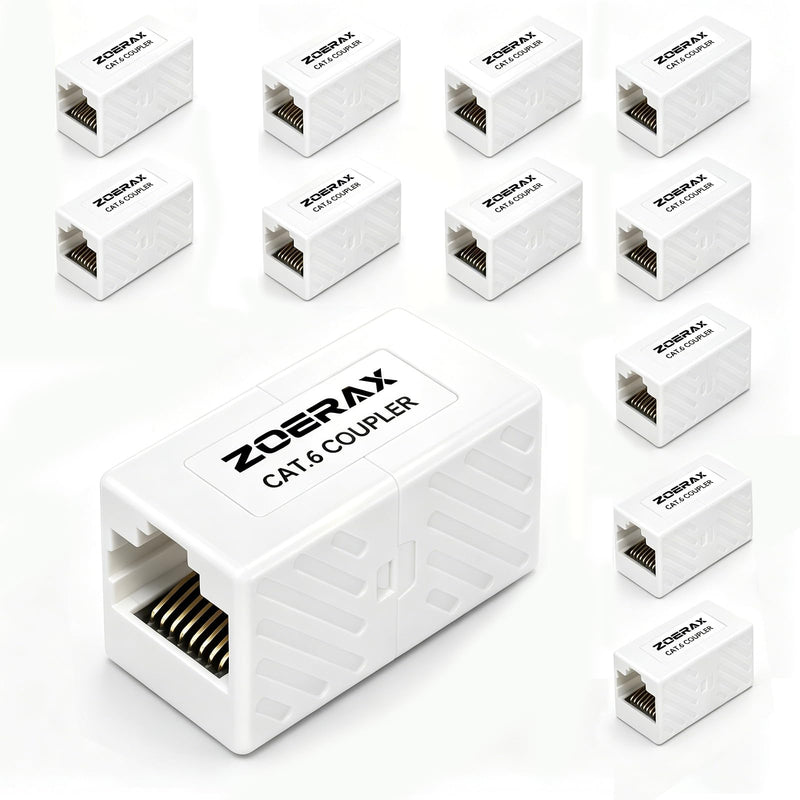 12-Pack Cat6 Ethernet Coupler 10Gbps – RJ45 Female to Female Adapter, Inline Extender for Network Cable, Unshielded Keystone Jack Replacement, White, Compatible with Cat6/Cat5e/Cat5