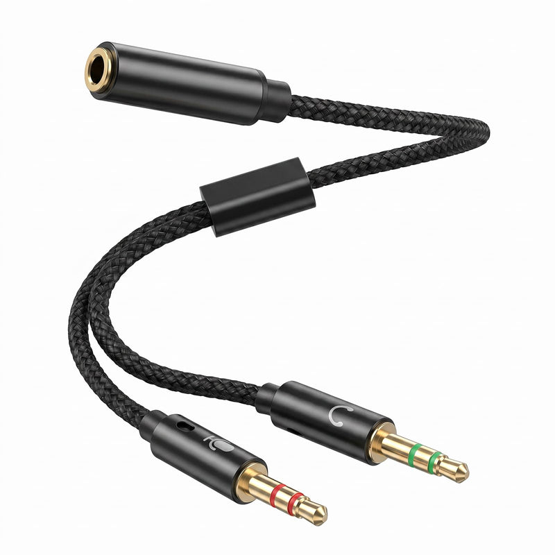 3.5mm Female to 2 Dual Male 3.5mm Audio Splitter, 2-in-1 Y Separator | 3.5 mm Aux Jack Cable 1 in 2 out, Headphone Mic Splitter for PC, Headset Jack Adapter Cable Dongle Cord for Phone, Laptop