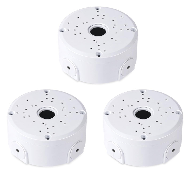 Universal Security Camera Junction Box Plastic, Cable Management Box 3-Pack | 4.72" Diameter 2.09" Deep, Wall Mount Hide Round Box for Outdoor Sheltered Dome/Turret/Bullet Cameras, DIY Drillable Design