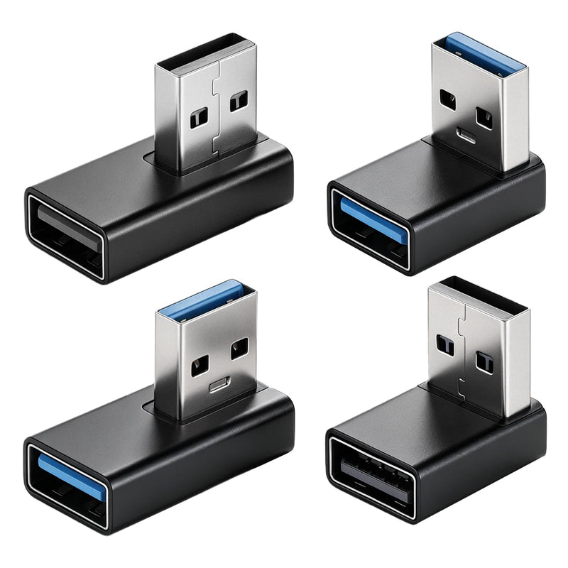 90 Degree USB Adapter USB 90 Degree Adapter | 4 Pack Male to Female Right Angle Adapter-USB Converter for Computer Power Bank Chargers Printer Laptops Disk