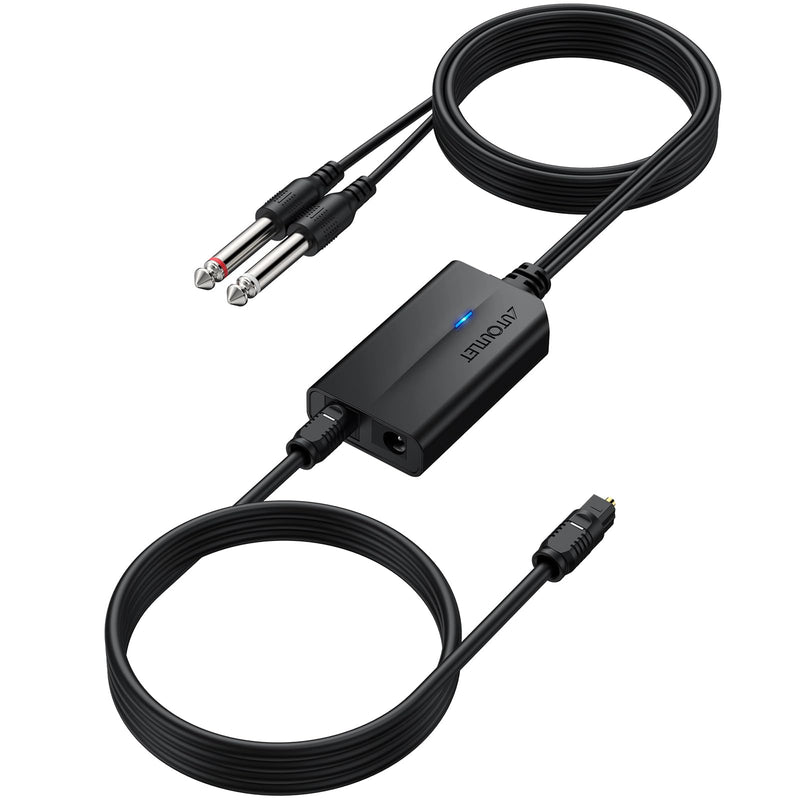 AUTOUTLET Optical to Dual 6.35mm Converter, 192kHz Toslink SPDIF to Dual 1/4" Male Stereo Analog Audio Adapter with Integrated Cable and Optical Cable for Amplifier, Powered Speaker, Mixer