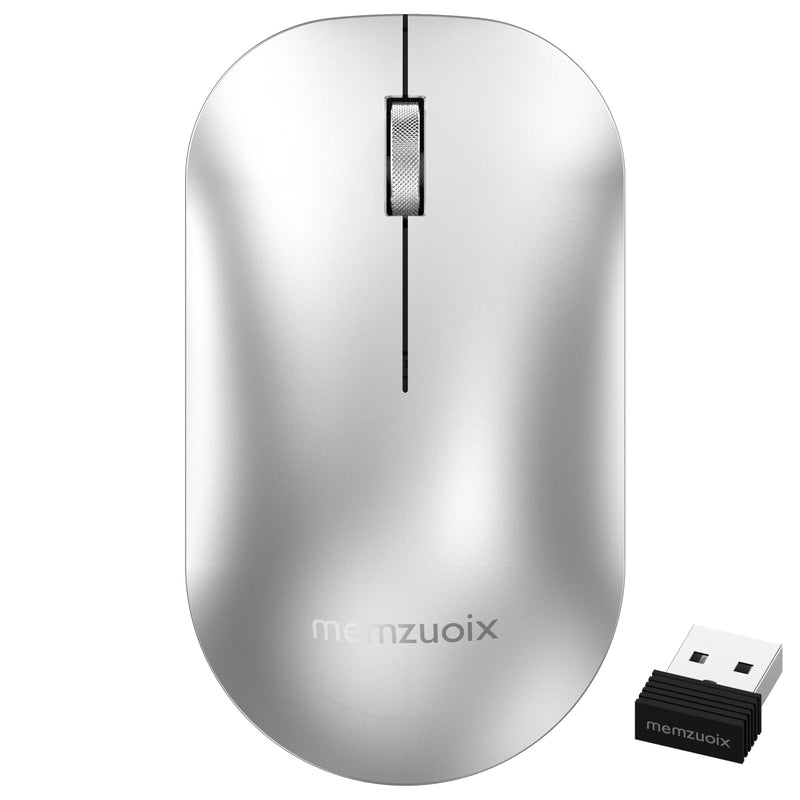 memzuoix 2.4GHz Wireless Mouse, Silent Click Portable Mouse with 1600 DPI Precision Optical Sensor, USB Receiver, Plug and Play Compact Mouse for PC, Laptop, MacBook, Chromebook, Chrome OS, Silver