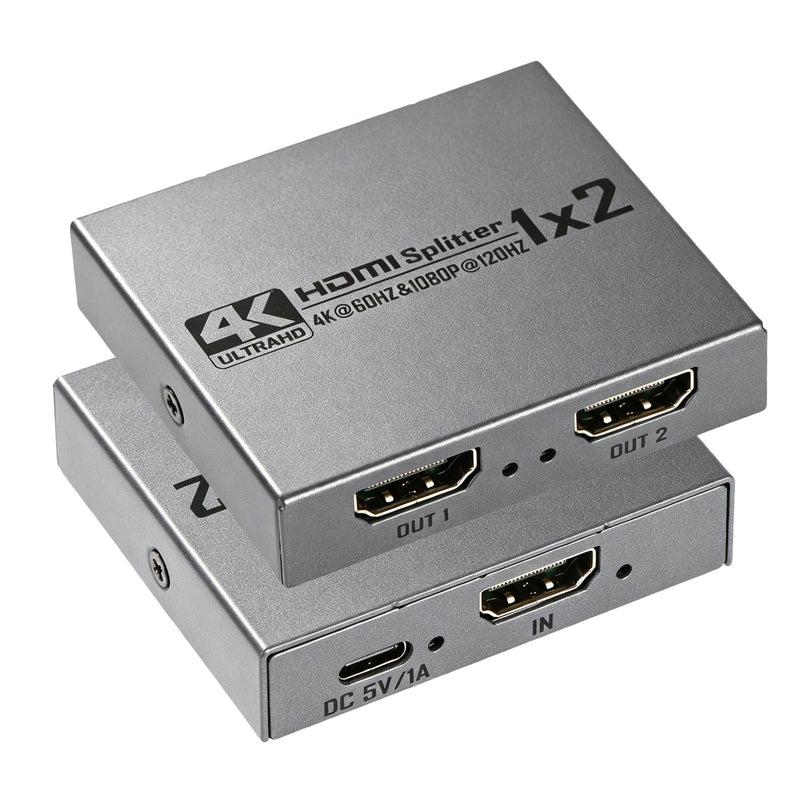 2026 Upgraded 4K@60Hz HDMI 2.0 Splitter 1 in 2 Out, 4K HDMI Splitter Duplicate Only, Support 18Gbps HDCP2.2 HDR 3D Dolby Vision, Compatible with TV Box, PS5, DVD Player Gery
