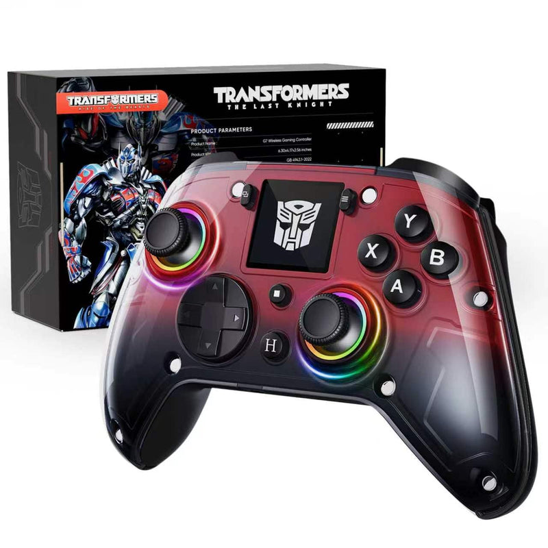 Transformers Officially Licensed Wireless Gaming Controller with Interactive Screen, 1000Hz Polling Rate, Hall Joysticks & Triggers, 4 Programmable Buttons, Compatible with PC, Switch 1, PS4, iOS, Android, Red