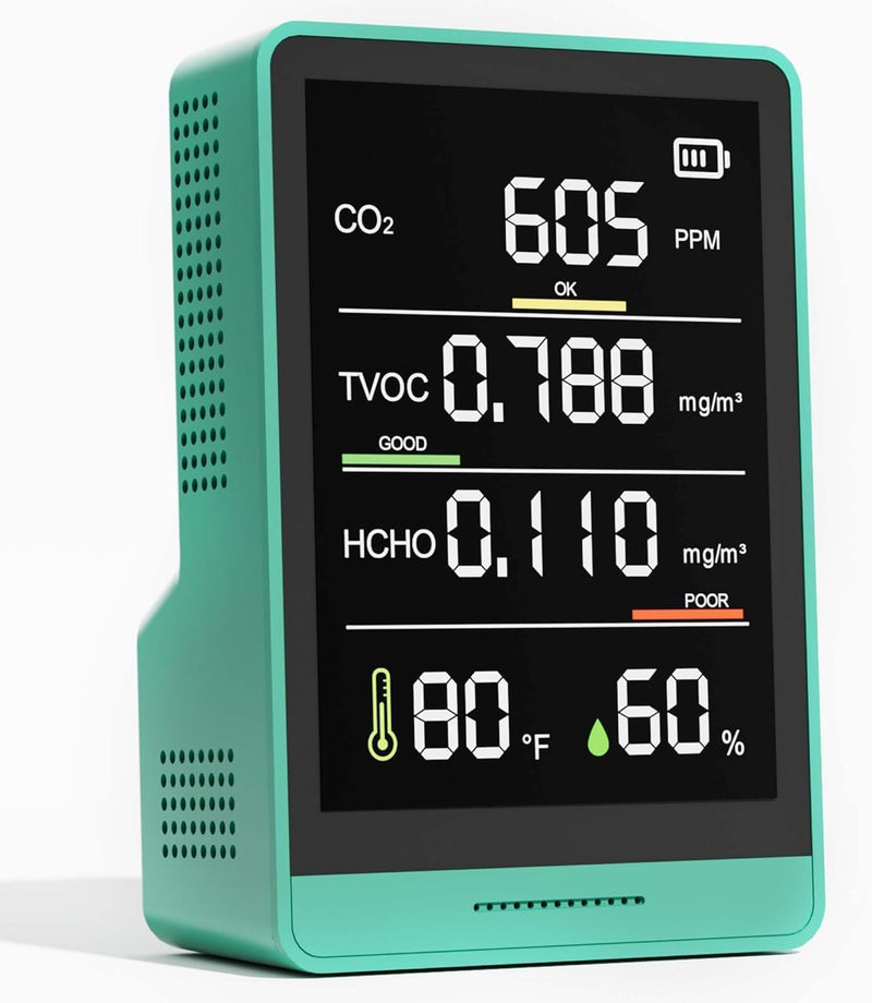 5-in-1 Professional Indoor Air Quality Monitor Indoor Portable CO2 Monitor | Temperature | Formaldehyde Detector | Humidity TVOC | Air Quality Tester - Confined Space Clean Air Monitor (Olive Green) Olive Green