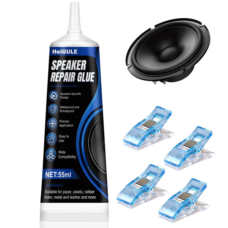 Speaker Repair Glue, Strong Speaker Glue, Waterproof and Shockproof | 1.86 Oz speaker glue, speaker repair kit with Fixing Clips, for Speaker Assembly and Repair Equipment