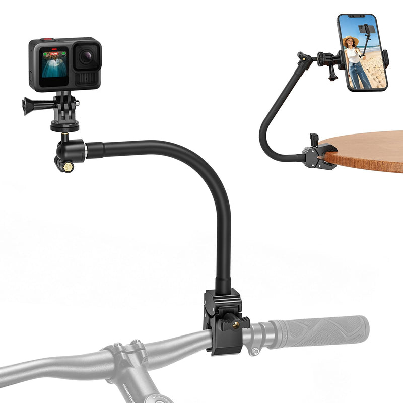 Action Camera Mount, Gooseneck Mount for Camera with Jaws Flex Clamp, Compatible with GoPro Hero, DJI Osmo, Insta360, and Other Action Cameras, with Adjustable Arm for Vlogging and Video Recording