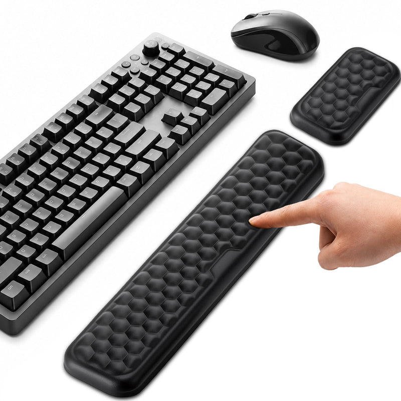 Wrist Rest for Keyboard and Mouse, Black | Computer Ergonomic Wrist Support Pad, Soft Memory Foam Arm Wrist Rest, 14.2 x 3.2 x 0.8 and 5.9 x 3.2 x 0.8 inches