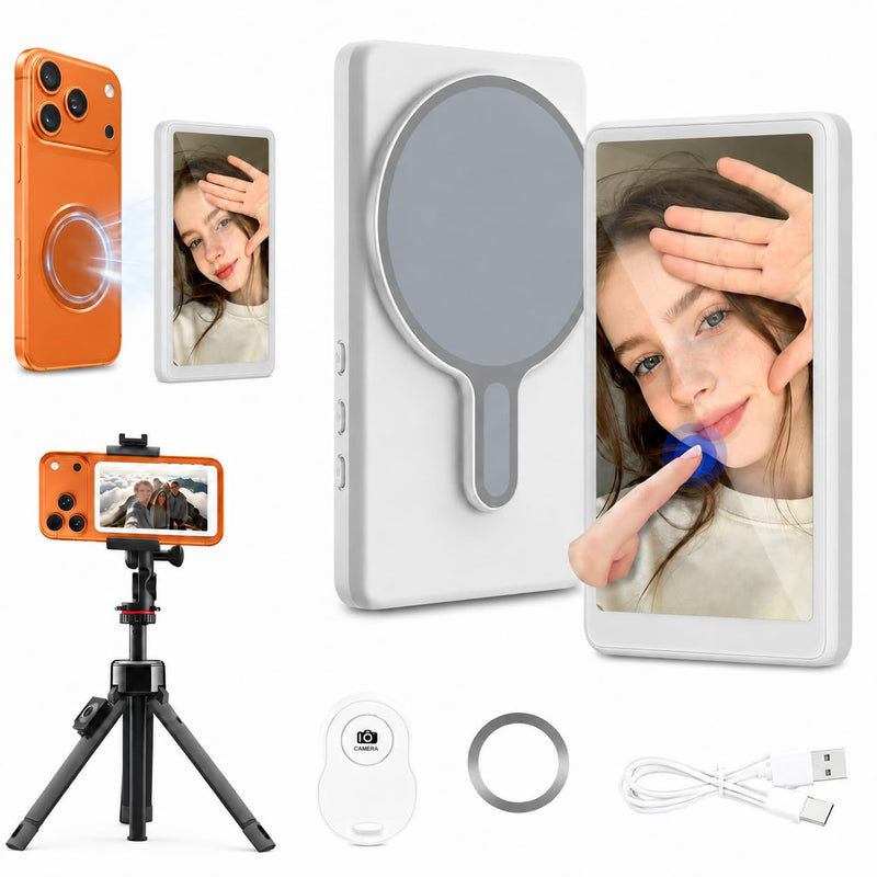 4'' Touchscreen Magnetic Vlog Selfie Monitor for iPhone & Android, 4K Wireless Mirroring Back Camera Screen with Bluetooth Remote Control, Portable Phone Display for YouTube, TikTok, Live Streaming